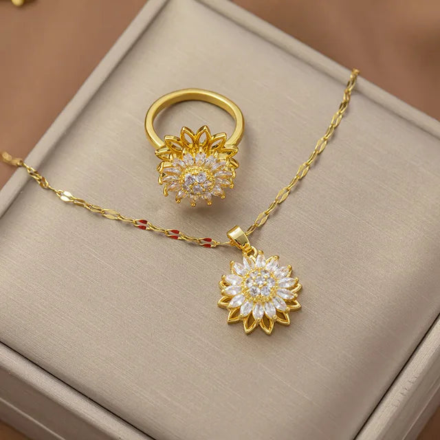 SET GIRASOLES GIRATORIOS 🌻📿💍