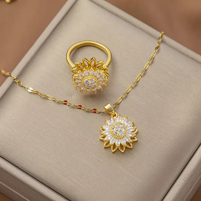 SET GIRASOLES GIRATORIOS 🌻📿💍